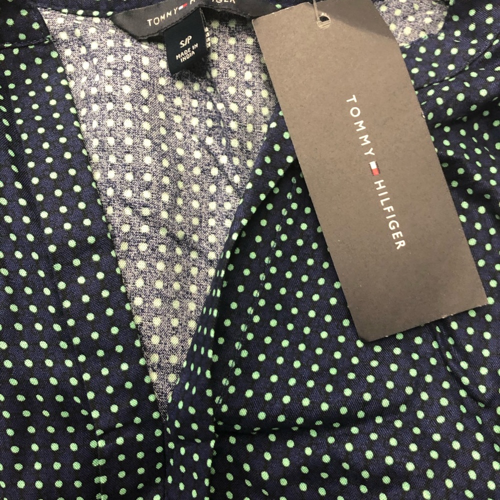 Tommy Hilfiger Viscose Blue Green Polka Dot Shirt - Picture 2 of 3